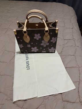 Brown monogram with pink cherry blossom handbag